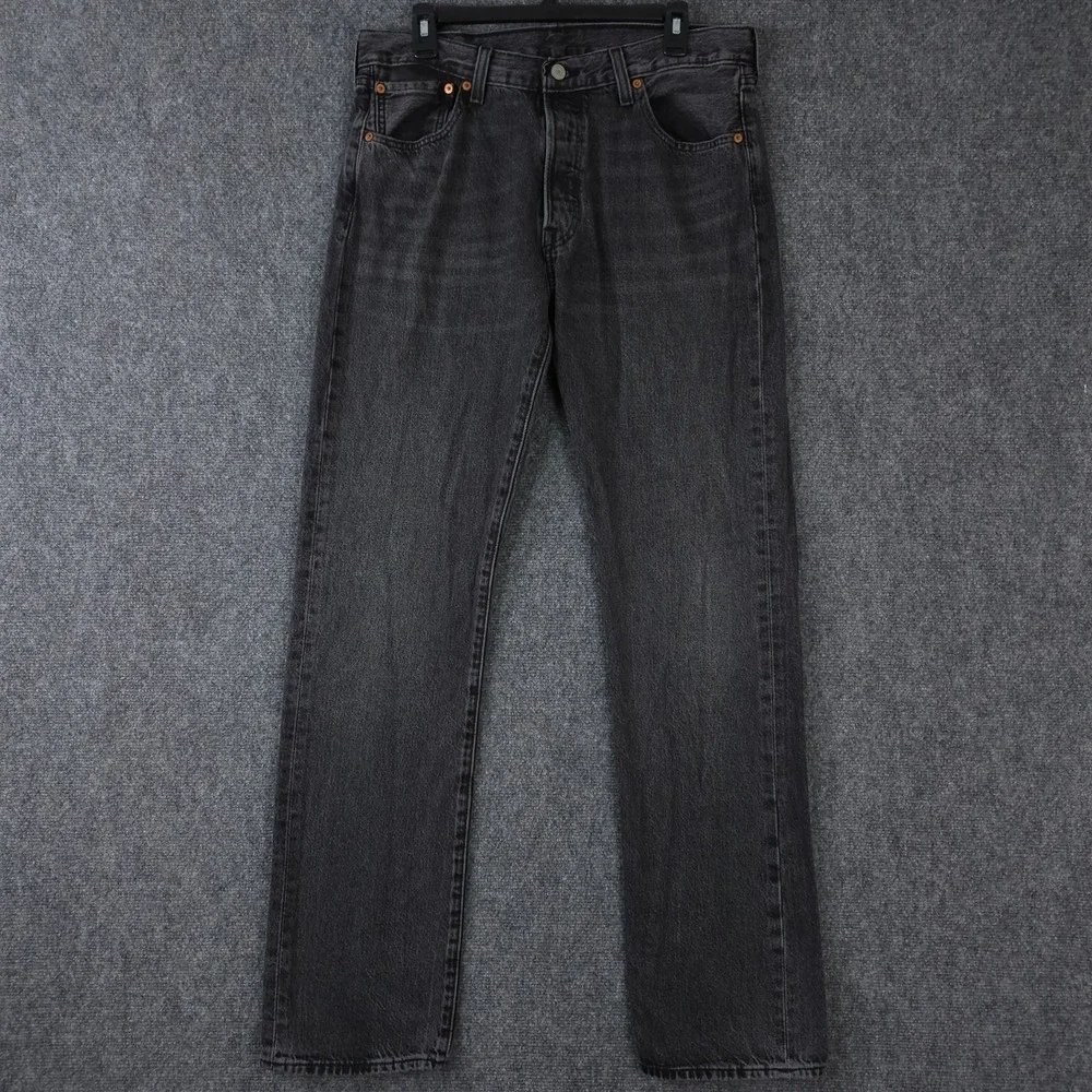 Levis 501 Jeans Mens 34x35* Washed Black Button Fly Straight Leg Cotton Denim - Picture 1 of 13